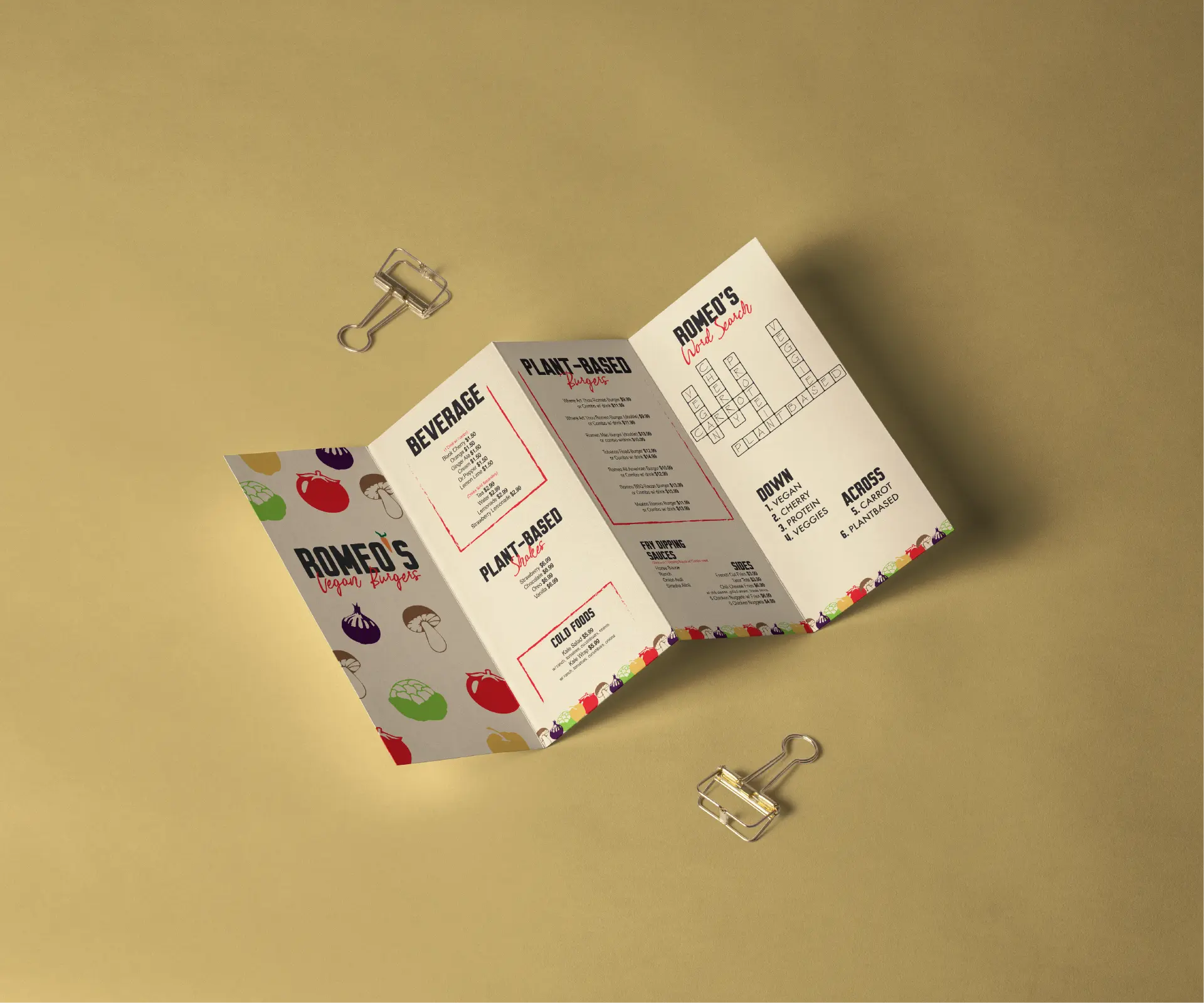 Romeo's Vegan Burgers — trifold menu